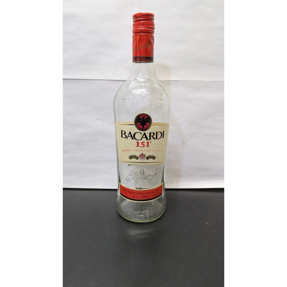 Vintage Bacardi 151 Empty 1.0L Bottle - Discontinued - With Flame Arrester
